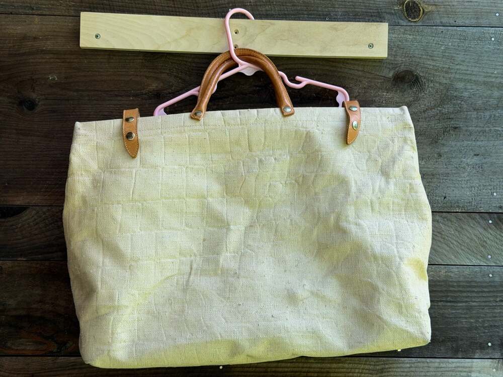 Vintage 70s Boating Canvas Sailing Tote Bag leather Trim Stained/Distressed
